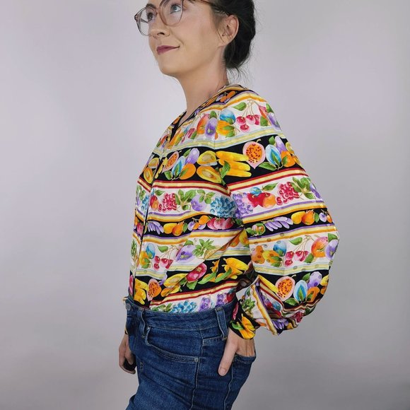 Vintage Maggy London 100% Silk Fruit Print Blouse - Picture 5 of 5
